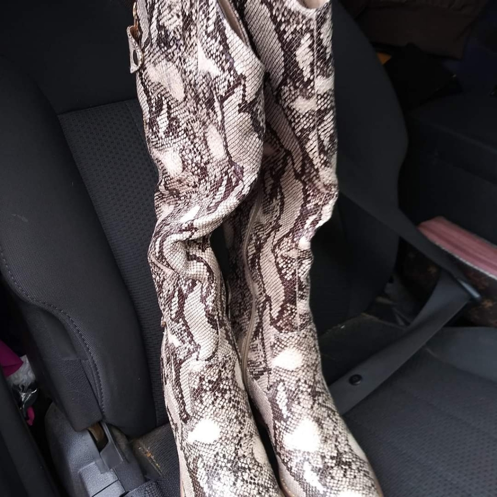 Natural Snake Shin knee high boots